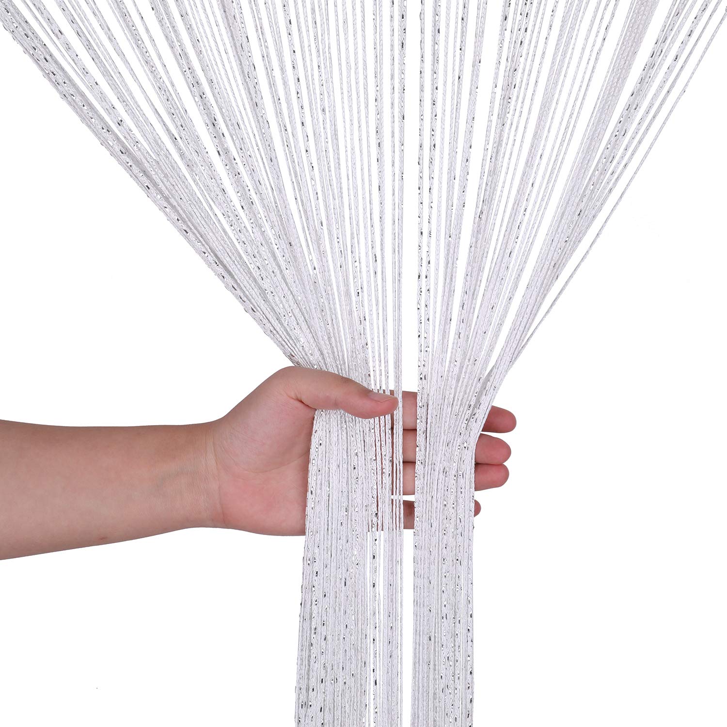 WedDecor White String Curtains Glitter Fringe Panel Fly Screen Room Divider Tassel Curtain for Doors Doorway, Windows - Image 4