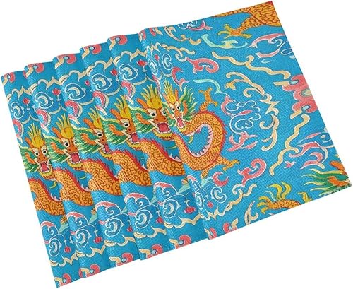 Miniatura 9 de Manteles individuales azules personalizados con diseño de dragón de cultura china para mesa de comedor, resistentes al calor, antideslizantes, para