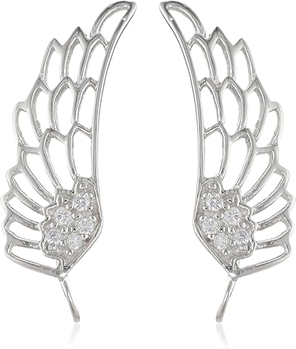 The Ear Pin Pendientes de plata de ley con alas de águila con circonita cúbica, plata chapada en rodio, Circonia cúbica