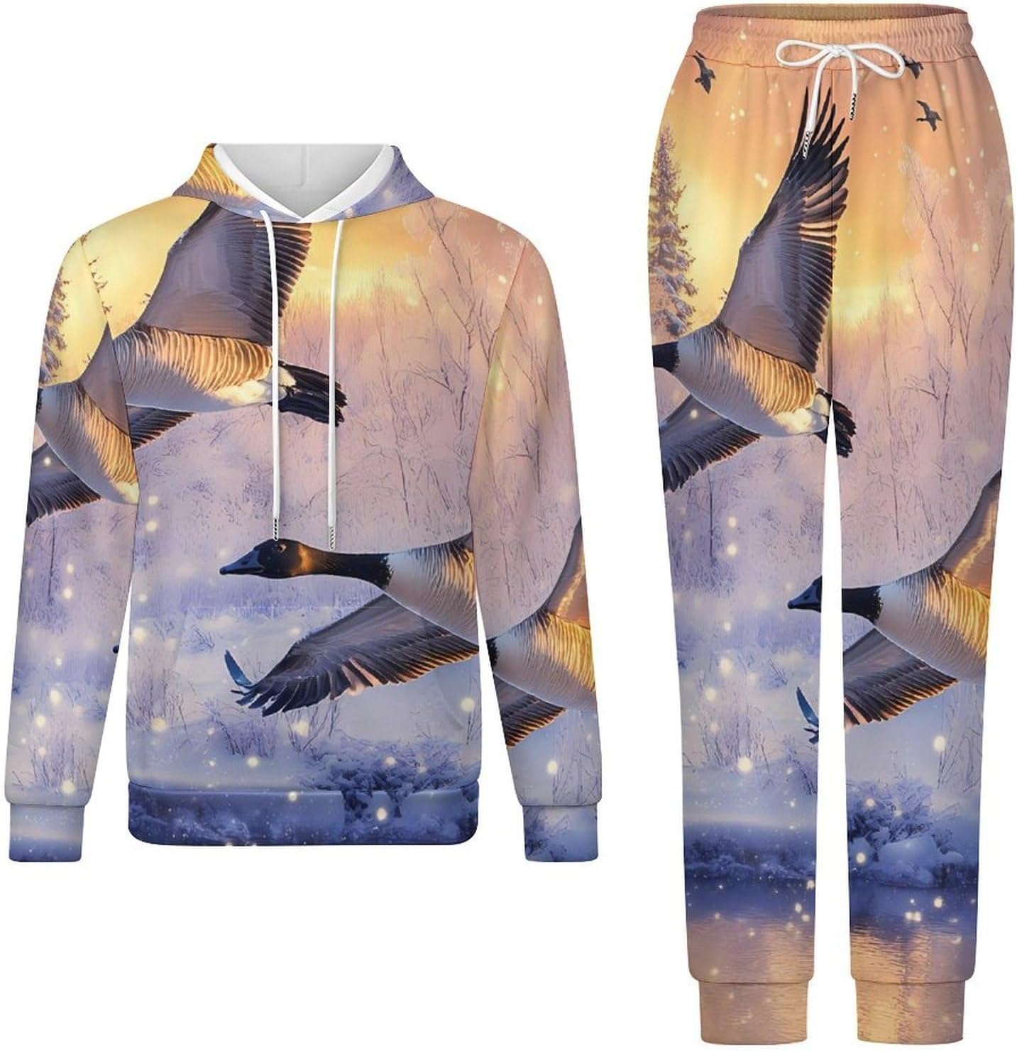 Canadian Flight Bird Geese Men's Hooded Set Casual 2 Pieces Suits Pullover Tracksuit Hoodies And Sweatpants