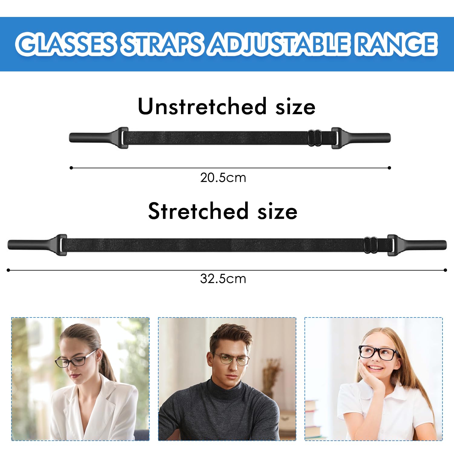TecoKart® 4 Pcs Specs Holder Strap - Black Durable Eyeglass Strap for Men, Adjustable Spectacle Holder Strap, Anti-Slip Spectacle Chain for Sunglasses and Glasses Retainer - Image 2 thumbnail
