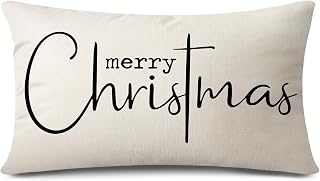 JOTOM 1 Stück Weihnachten Kissenbezug, Dekorative Winter Kissenbezüge Dekokissen Merry Christmas Zierkissenbezug Moderne Kissenhüllen für Sofa Couch Wohnzimmer Garten (40x60cm, Creme Beige)