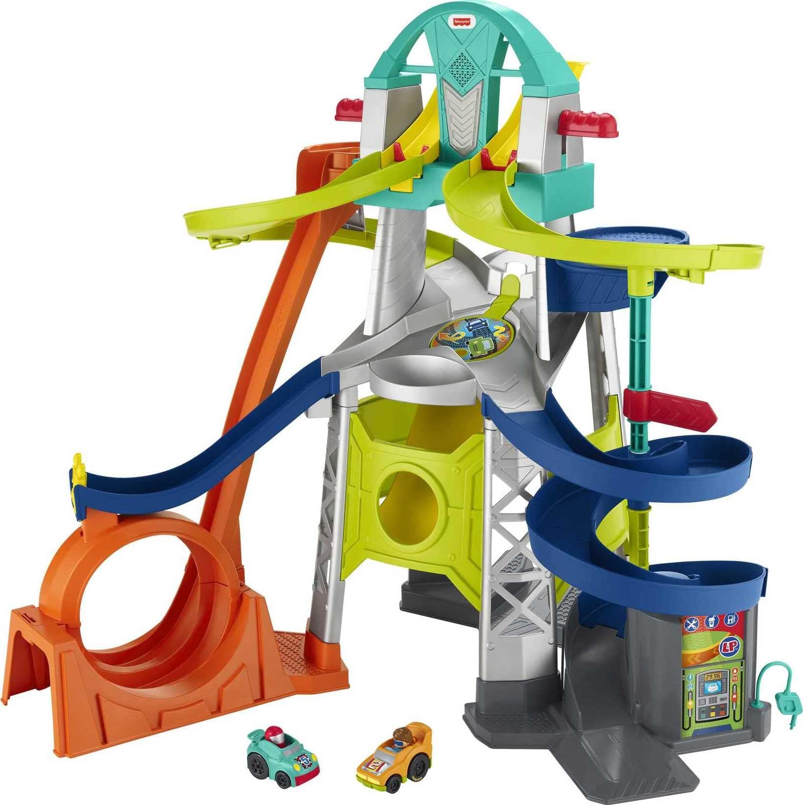 Fisher-Price Little People Toddler Toy Launch & Loop Raceway Race Track with Lights Sounds & 2 Cars for Pretend Play Ages 18+ Months​