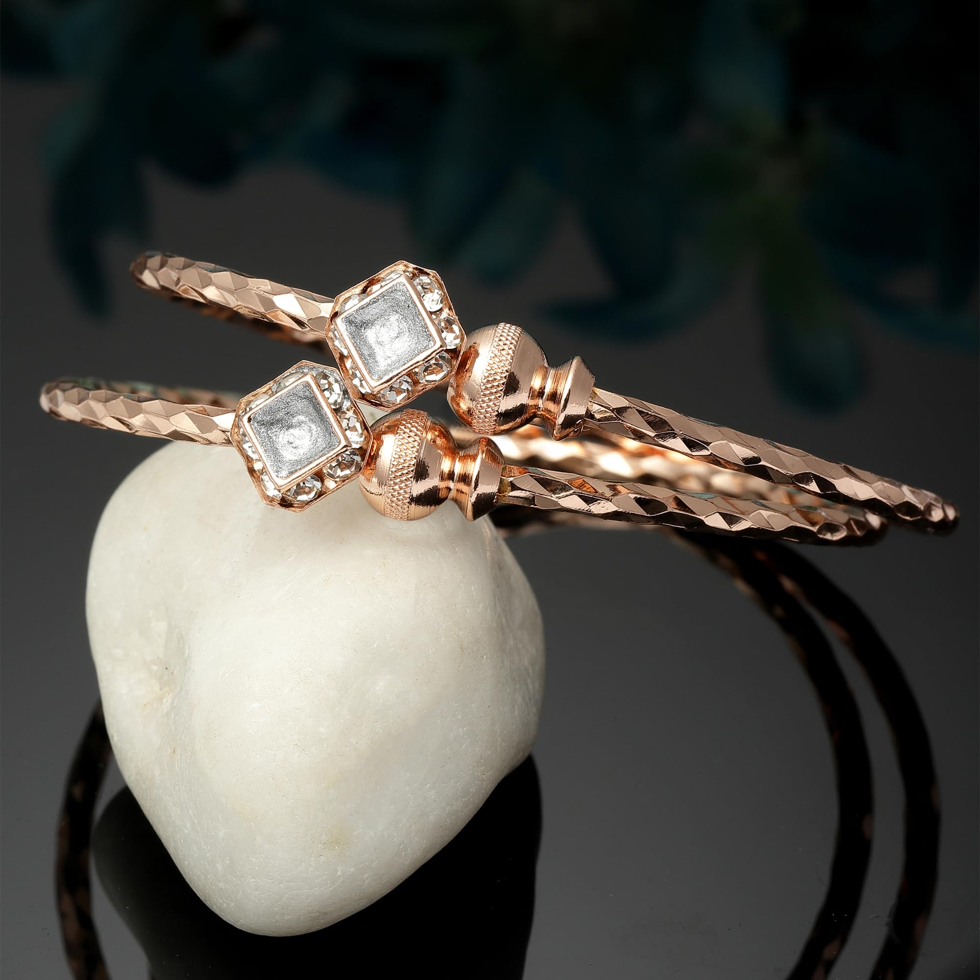 Rose Gold-Plated Peacock Kada Bracelets Set
