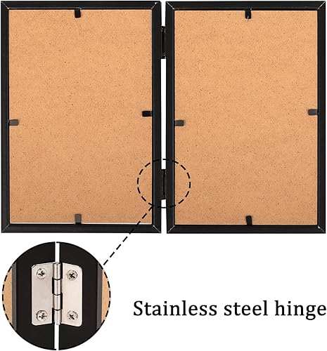 Miniatura 6 de ORIVAN Marcos de fotos dobles de 5 x 7 pulgadas, marcos de fotos plegables con bisagras y marcos verticales de vidrio (negro)