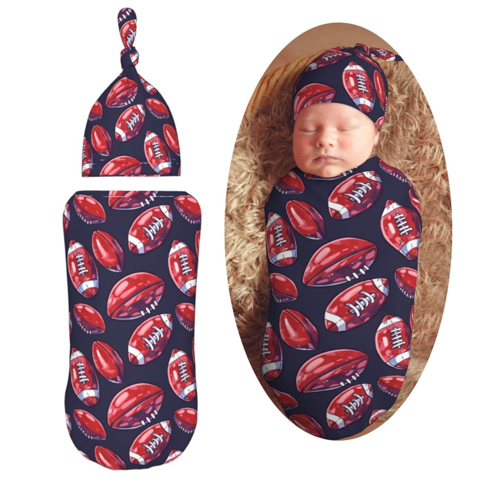 American Cartoon Football Newborn Swaddle Blankets Hat Sets Soft Baby Receiving Blanket Swaddle Sack for Baby Shower Infant Boy Girl Gift