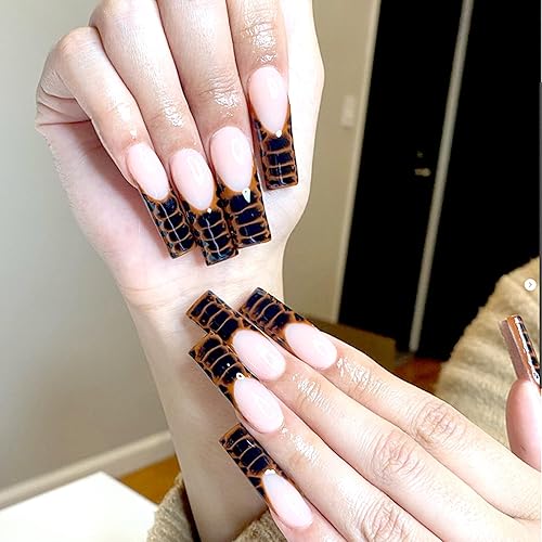 Uñas postizas francesas a presión de invierno medianas y largas, uñas postizas acrílicas a presión con diseños, uñas adhesivas, 24 unidades