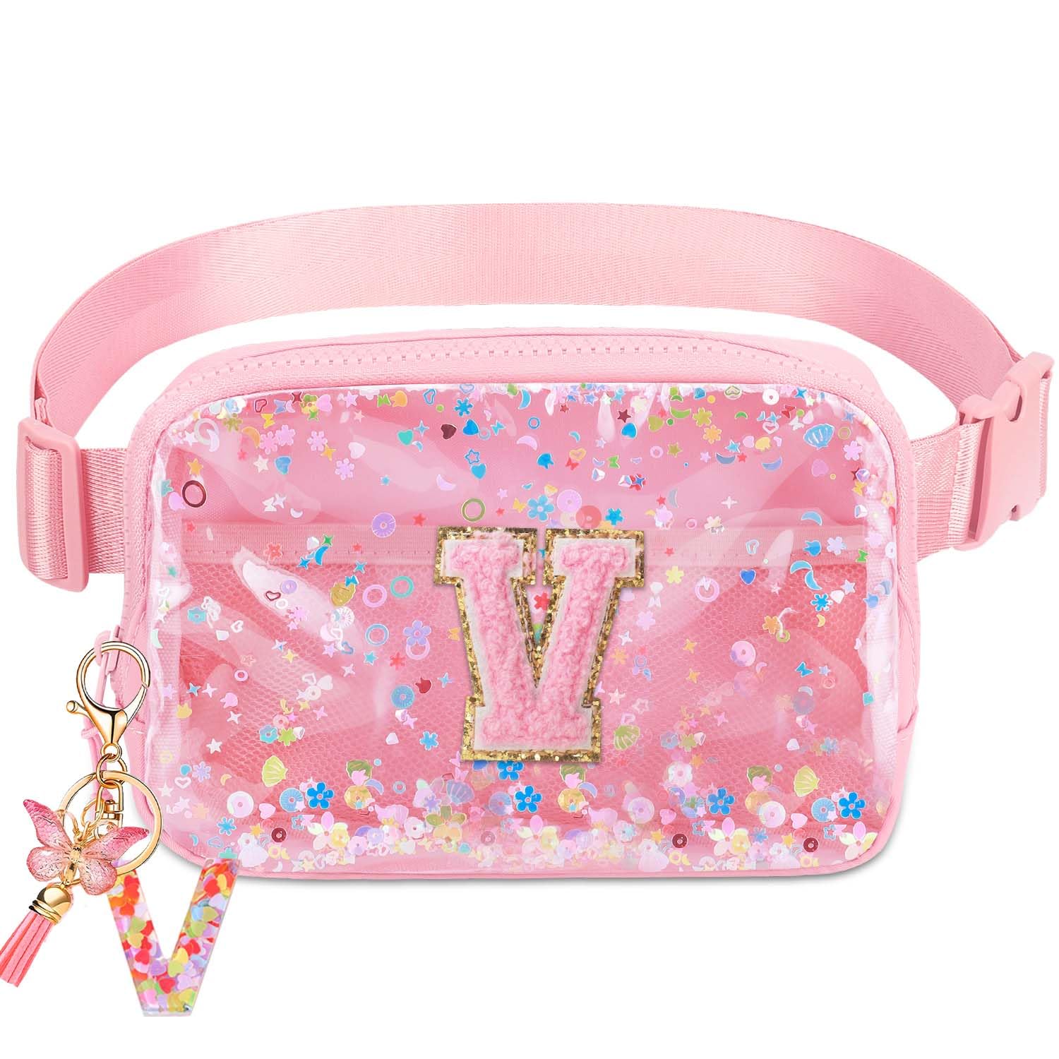 Initial Fanny Pack for Girls - Belt Bag for Teens Kid Teen Girl Kid Birthday Gift Pink V