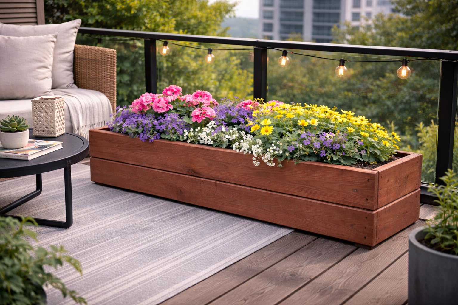Jardinera de Madera 90 cm – Macetero de Abeto Impregnado con Revestimiento y Drenaje – Jardinera para Balcón Terraza y Jardín – Montada, D27 (Nogal, 90 cm)