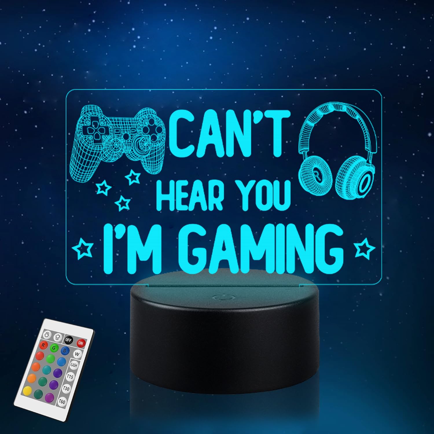 Gamer Night Light for Boys, 3D Illusion Gamer Lamp Can't Hear You I'm Gaming Lights with 16 Color LED Bedside Lamp with Touch & Remote for Bedroom Kids Baby Nursery (gaming002)