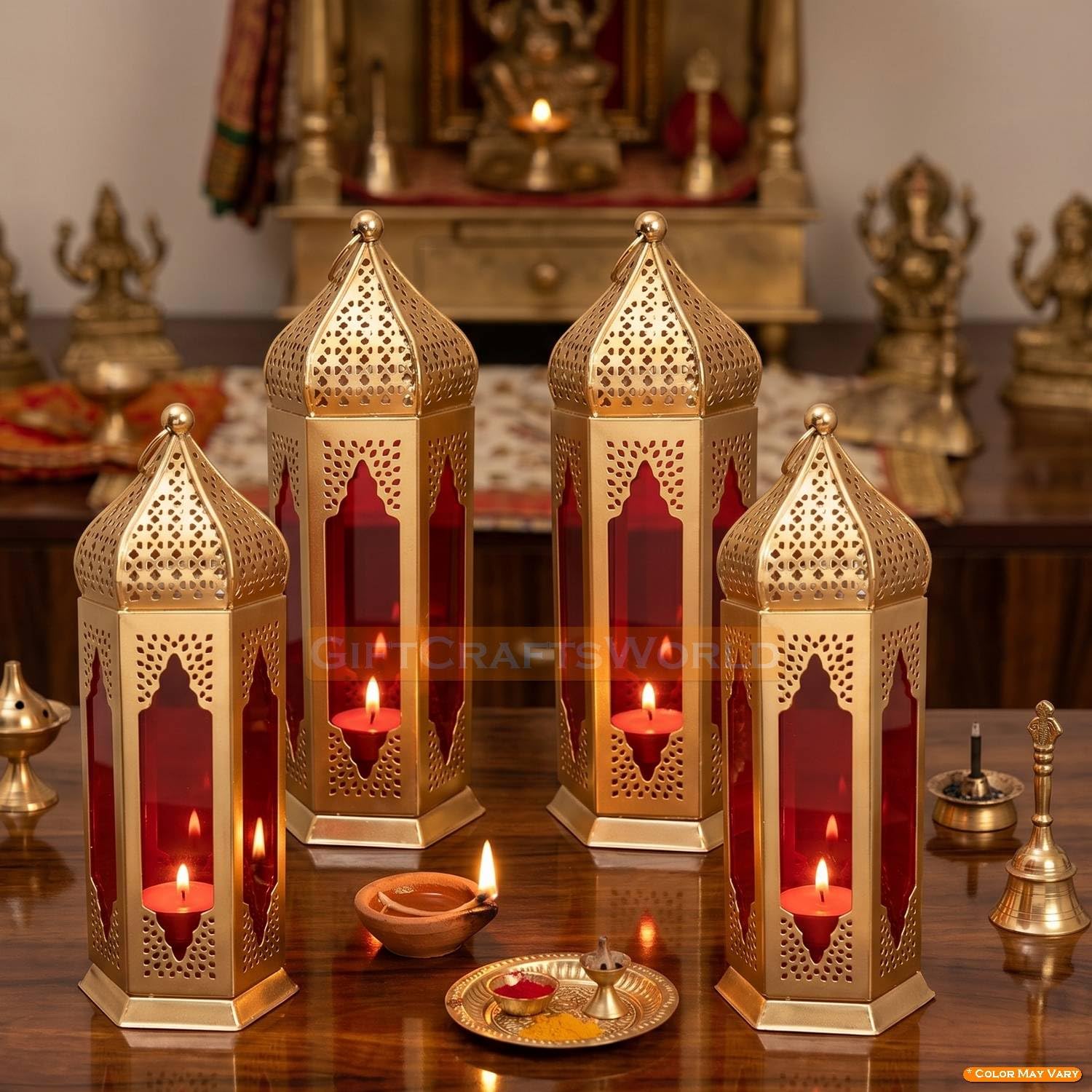9 Inch Metal Moroccan Lantern Vintage Hanging Lamp Candle Tealight Light for Home Decoration Exquisite Indoor Outdoor Patio Rustic Decorative Centerpiece Accent (Red, Set of 4)-image-26
