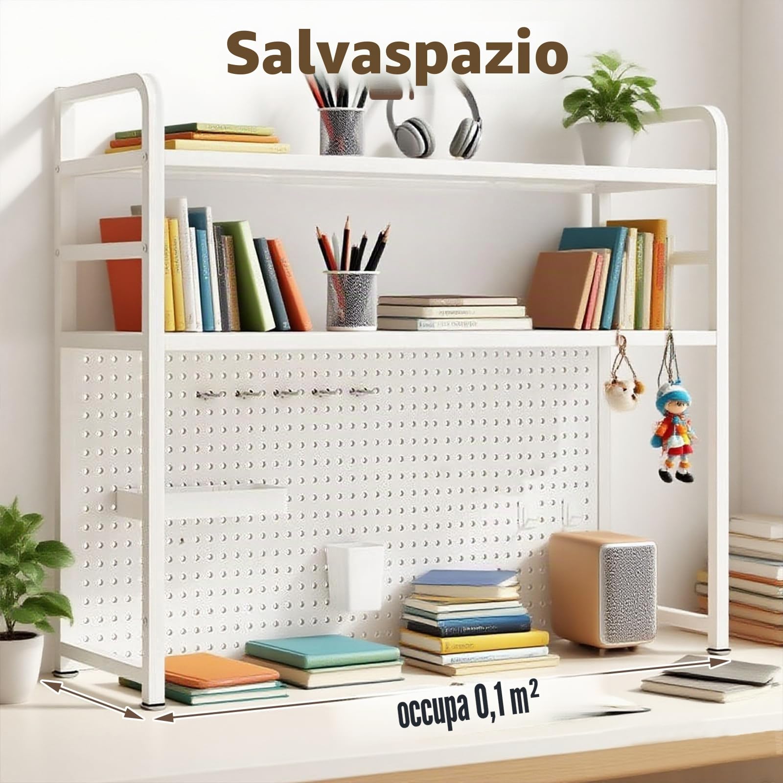 JAOGAUS Mensola per Scrivania con Pannello Forato | Organizer per Scrivania per Computer a 2 Livelli per Ufficio, Casa, Modulare Sospeso