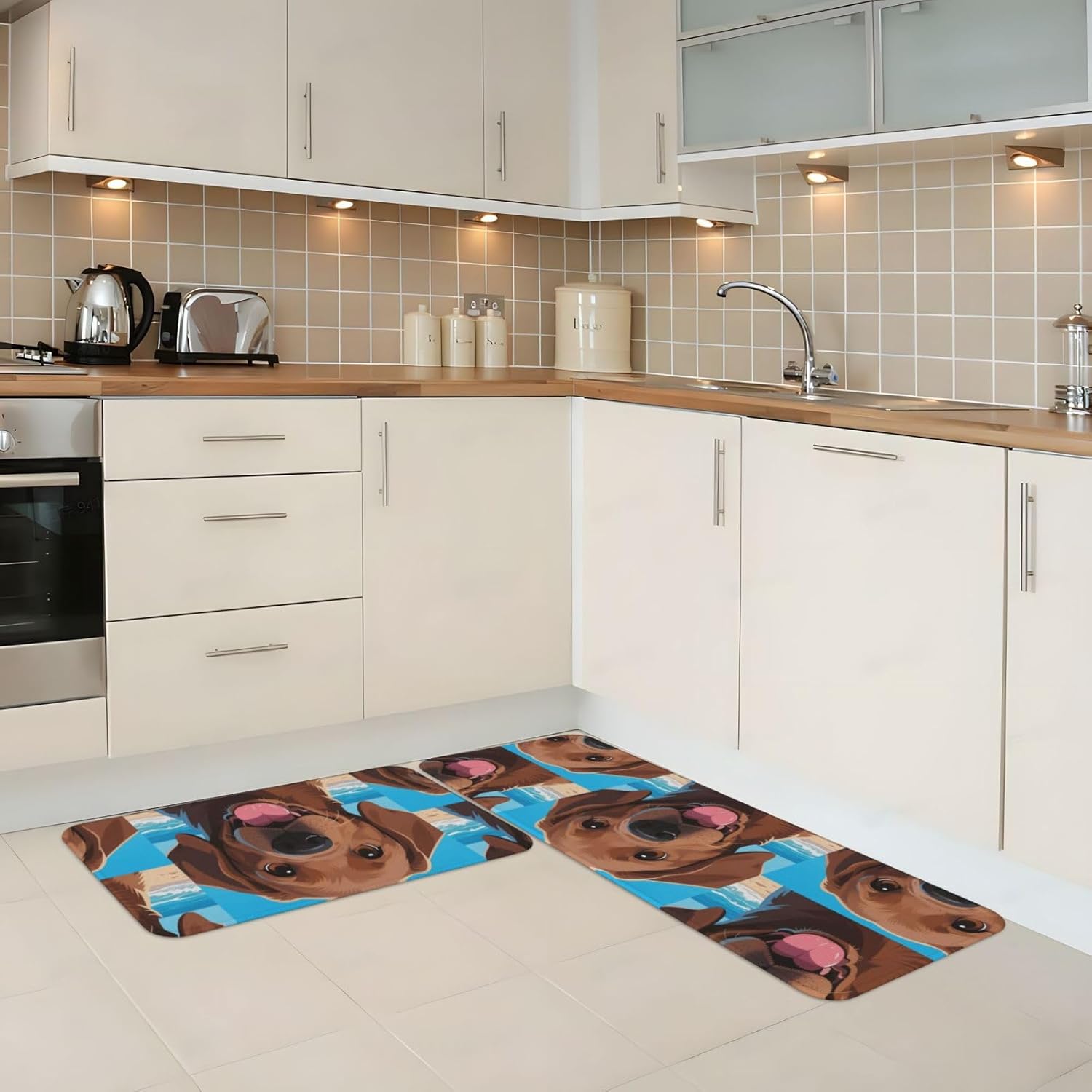 Labrador Retriever Kitchen Rugs Set of 2, Cushioned Anti-Fatigue Kitchen Mats for Floor, Waterproof Comfort Standing Mat Absorbent Velvet Kitchen Runner Rugs 17"x30"+17"x47"