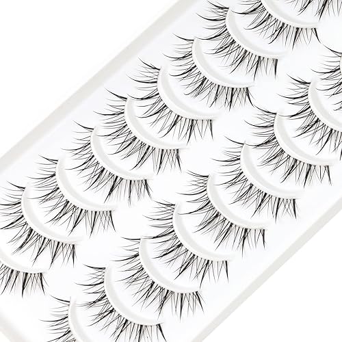 Miniatura 5 de Pestañas de anime con banda transparente, pestañas coreanas de 13 mm, aspecto natural de manga, pestañas de anime esponjosas, 10 pares de pestañas