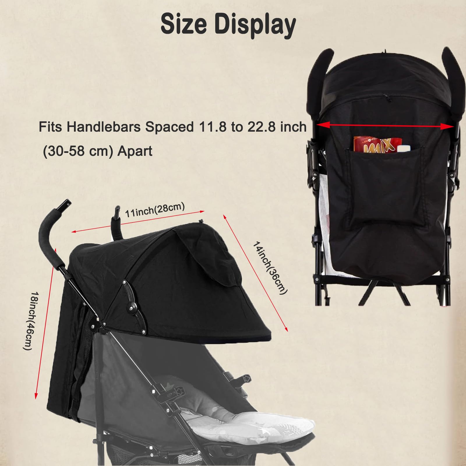 Universal Stroller Canopy Stroller Replacement Parts Shade Umbrella Stroller Canopy with Attachment Retractable Pram Sun Shade with Mesh Window Storage Pocket Adjustable : Baby