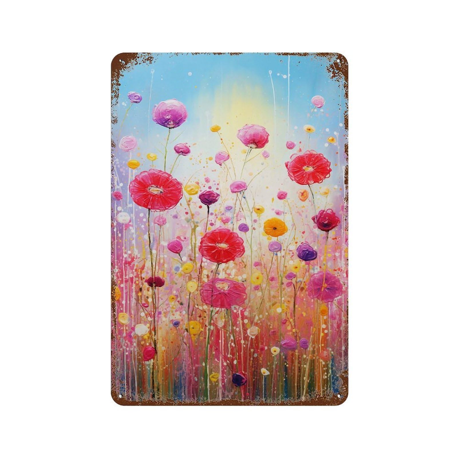 Garage Style Flowerfield 1 Distressed Metal Wall Sign 11.8"x7.9", Rustic Home Decor for Bar And Workshop