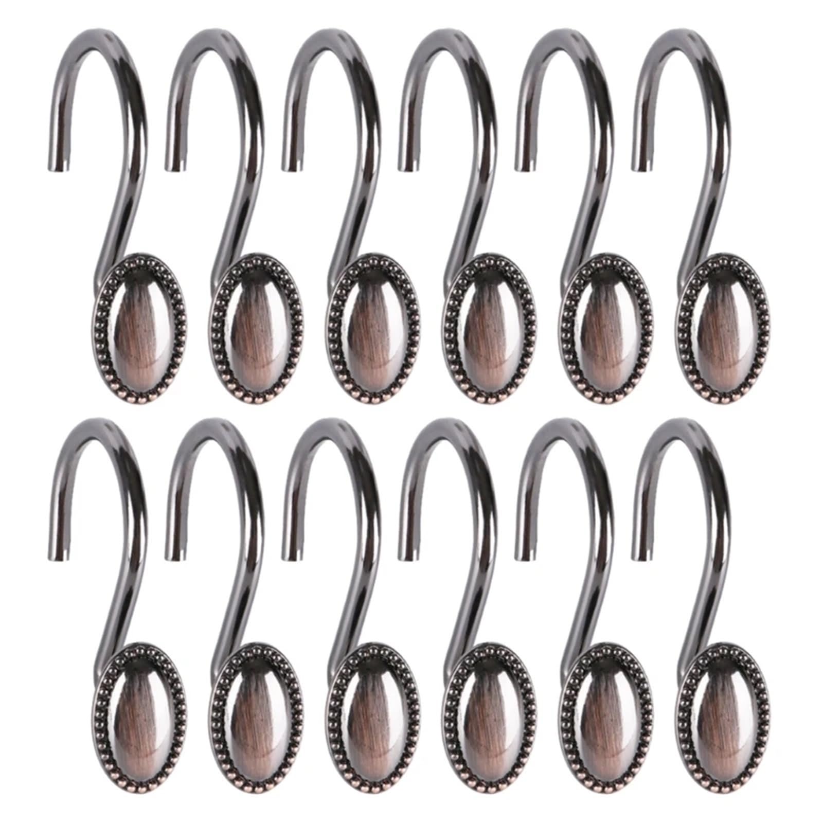 curtain hooks 12PCS Shower Curtain Hooks Stainless Rings Modern Hangers For Easy Movement for home(Bronze)