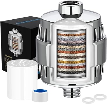 15 Stage Shower Filter with Vitamin C for Hard Water - Water Softener Shower Head Filter with Replaceable Multi-Stage Filter Cartridge to Remove Heavy Metal,Chlorine and Fluoride