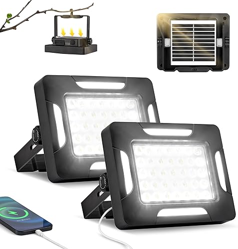 Luces LED solares portátiles para acampar con soporte regulable, 2000 lúmenes, luces de trabajo solares recargables con magnético, IP67 impermeable,