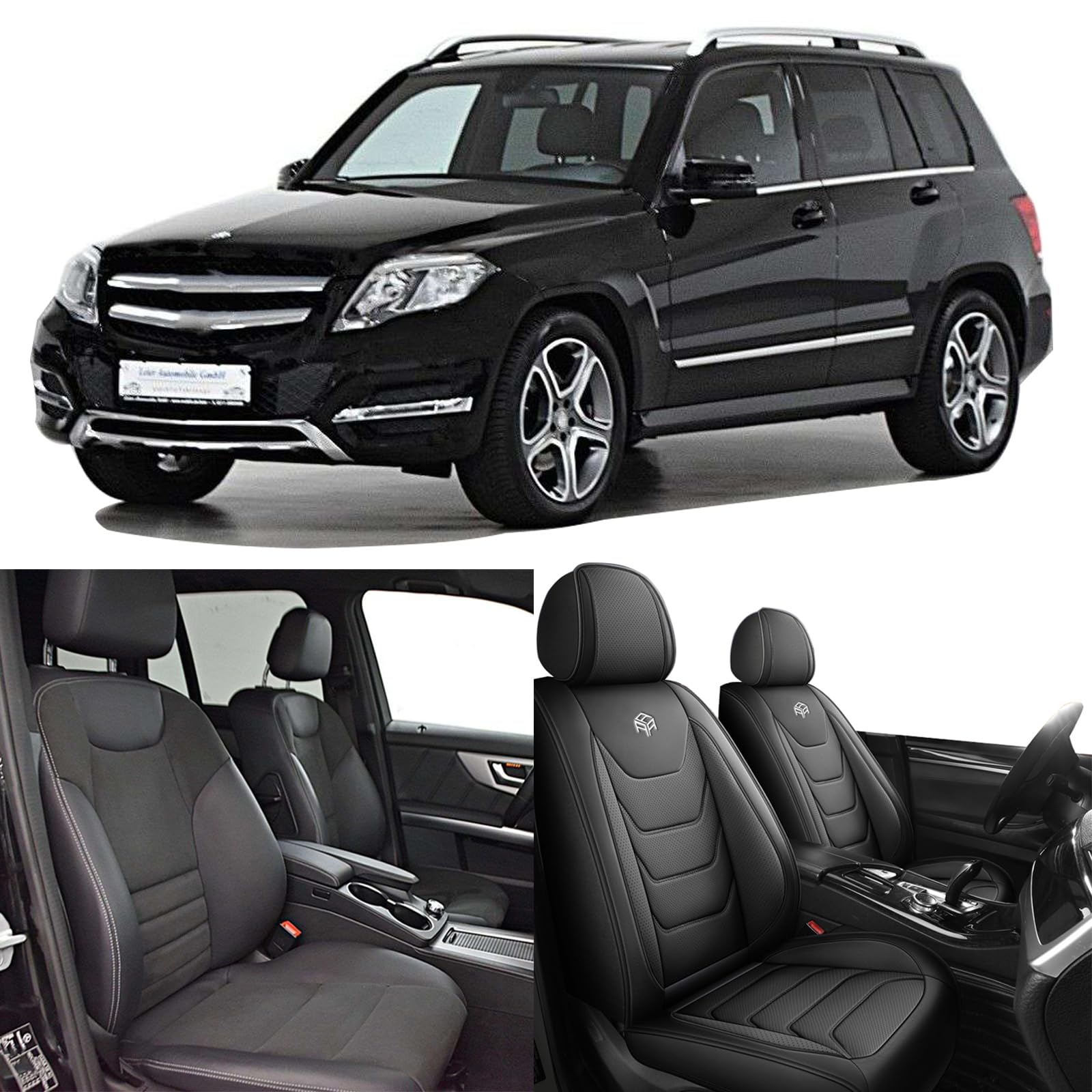 Fundas de asiento delantero de piel sintética para Mercedes-Benz Clase C, E W202-5, W210-3 (negro) universales impermeables
