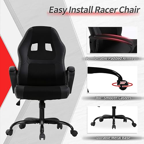 Miniatura 4 de Silla de oficina ergonómica para juegos, respaldo alto, silla de escritorio para computadora con soporte lumbar, silla ajustable de piel sintética