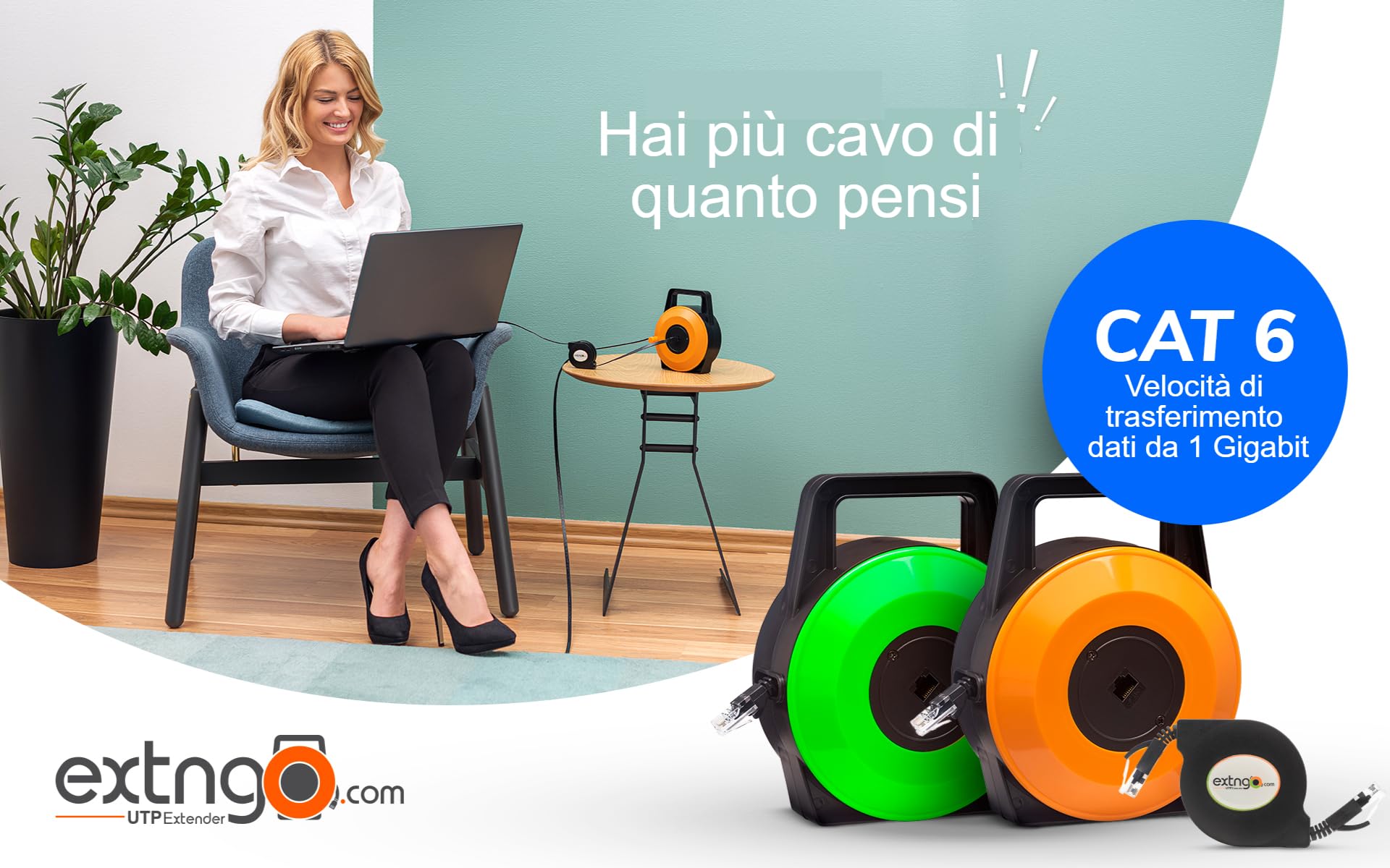 Cavo Ethernet, Cavo Lan, Retrattile, Cat6 Piatto, 1 Gbps, 15m | Rj45, Estensione Internet Portatile, Connettore Maschio Femmina, Cavo Piatto