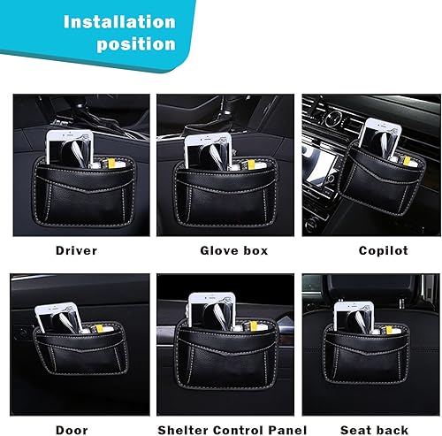 Miniatura 4 de 1 organizador de bolsillo lateral para automóvil, bolsillos de almacenamiento de cuero sintético, bolsa adhesiva para colgar en el tablero de