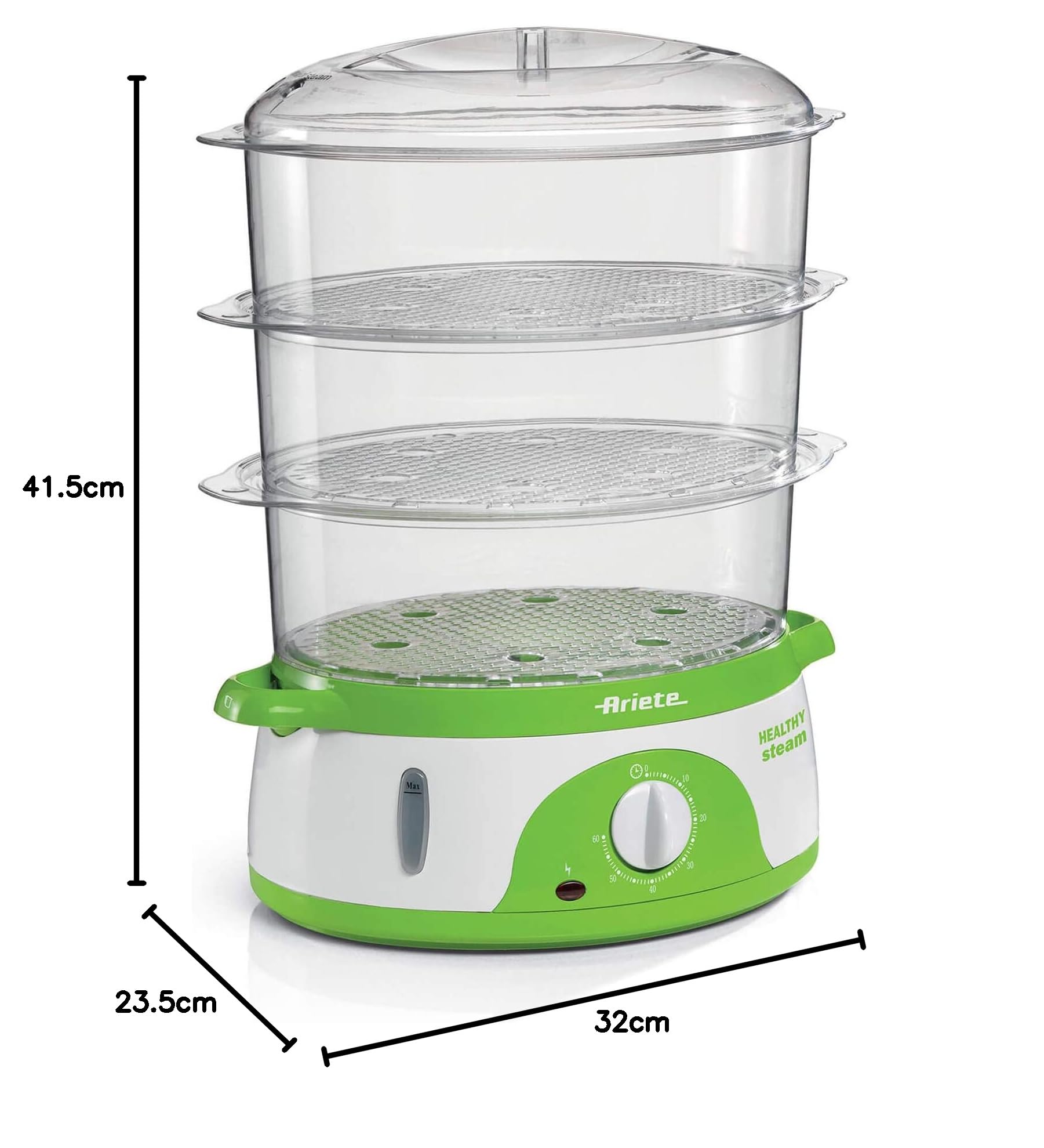 Ariete 911 Healthy Steam Elektrischer Dampfgarer 60 Min Timer 3 Körbe 9 Liter Weiß/Grün