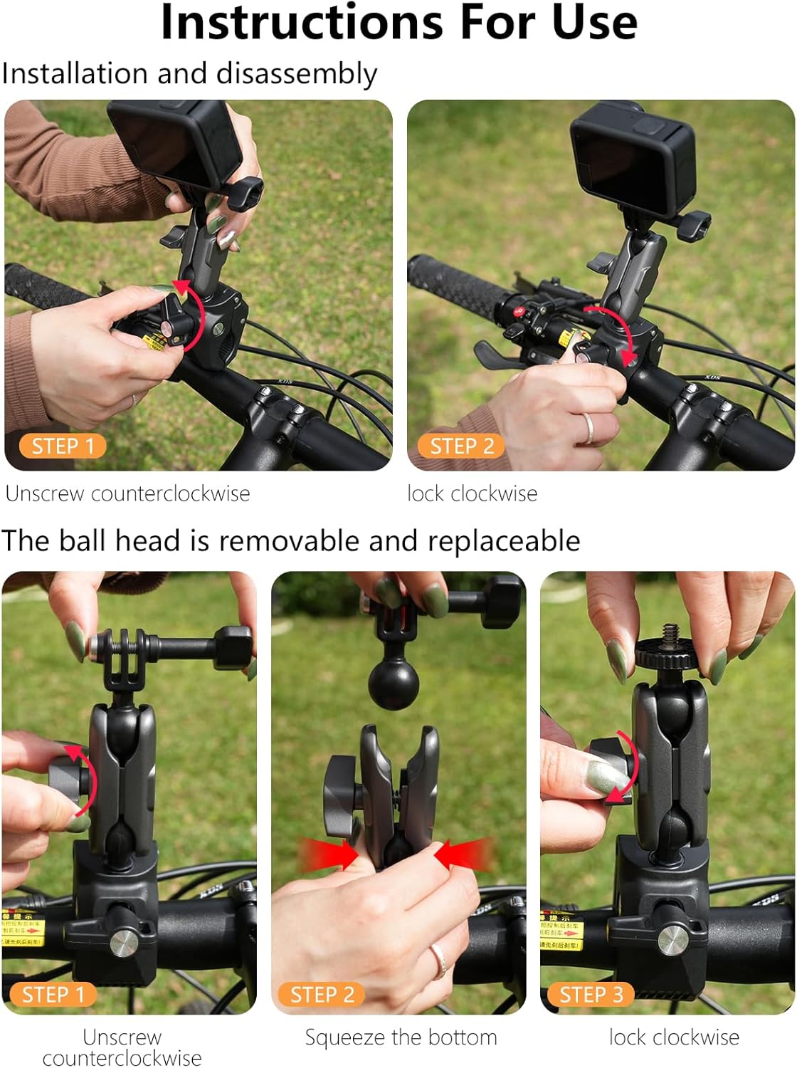 Osmo Nano Action 6 Motorcycle Bike Handlebar Mount, Magnetic Quick Release Heavy Duty Super Clamp Roll Bar/Tube/Pipe/Rail/Flex Jaw Gripper for DJI Nano Osmo 6 Mounts Accessories