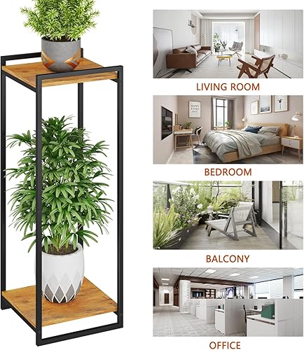 Miniatura 6 de Soporte para Plantas de 2 Niveles para Interiores, Estante para Plantas Moderno de 34" de Alto, Soporte de Macetas de Esquina, Organizador para Sala
