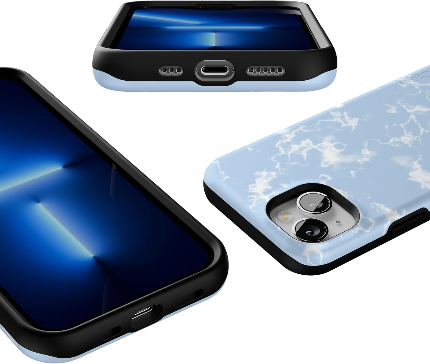 Casely iPhone 13 Case | Light Blue Skies | Marble Clouds | Bold Protective Design | Compatible with MagSafe