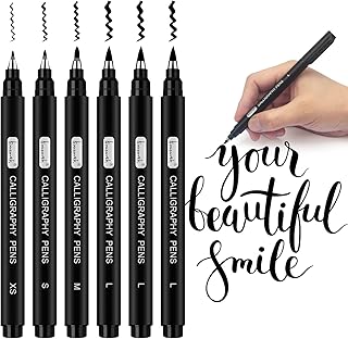 Calligraphy Pens, Calligraphy Pens for Writing,Brush Pens Calligraphy Set for Beginners, Hand Lettering Pens, 4 Size(6 Pack)