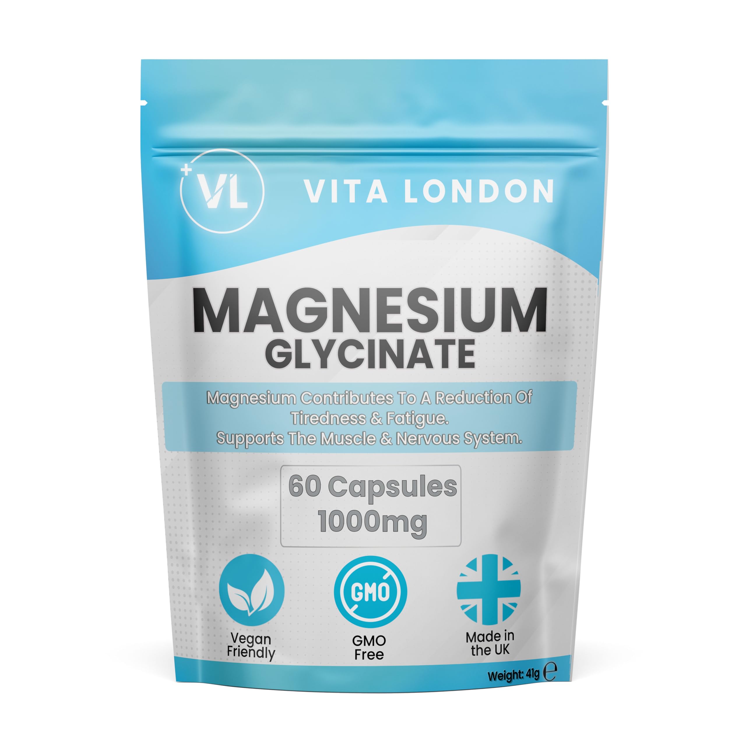 Magnesium Glycinate 1000mg | 60 Vegan Capsules (not Tablet, Gummies or Powder) High Strength 180mg Elemental Magnesium Bisglycinate | UK Made