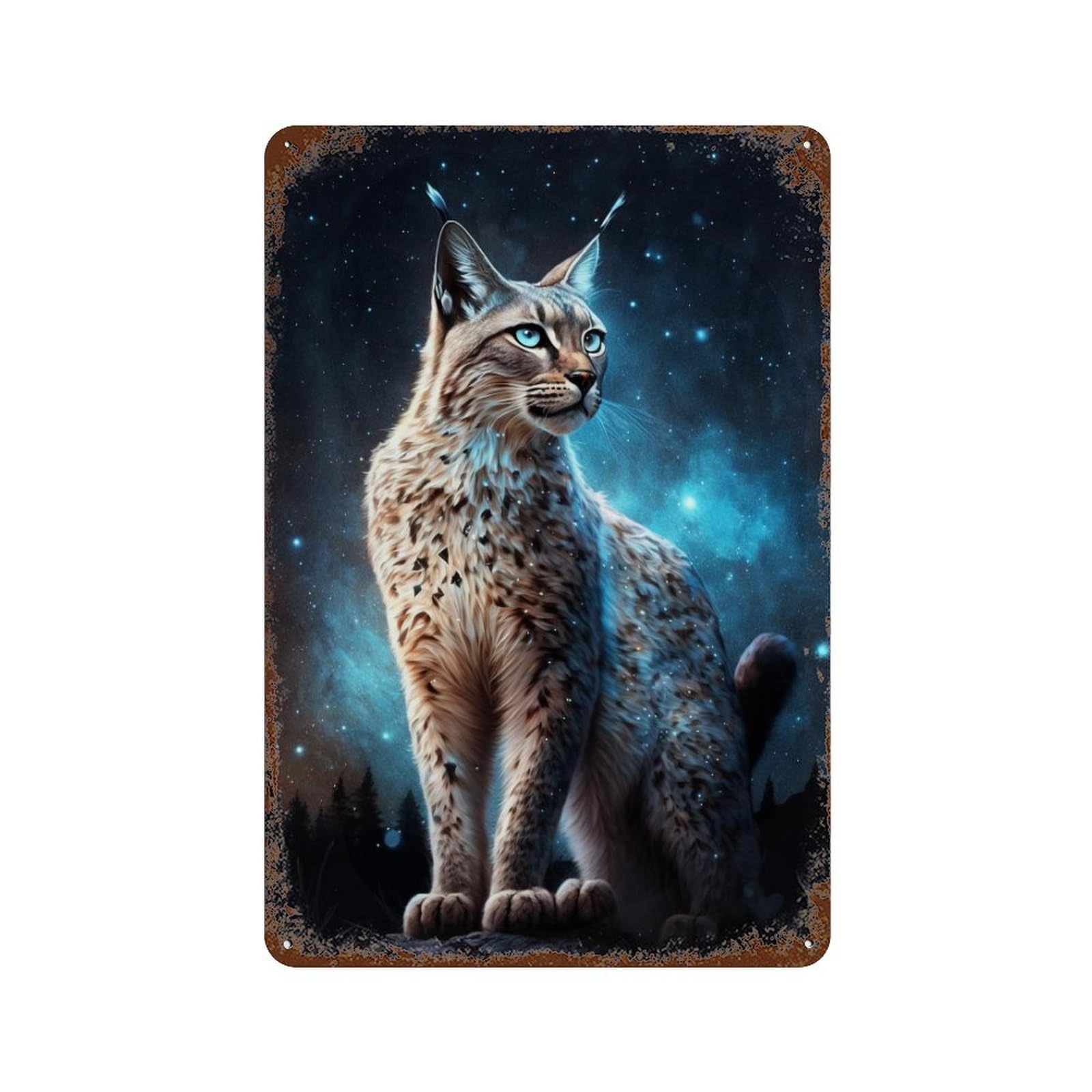 Garage Style Galactic Lynx Celestial Feline Majesty -1 Retro Metal Sign 11.8"x7.9", Industrial Home Decor for Bar And Workshop