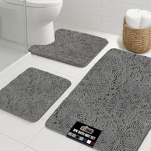 Vista 29 de GORILLA GRIP - Juegos de alfombras de baño, juego de 2 alfombras de área de felpilla suave, alfombra base de inodoro y alfombra de 30 x 20, Gris