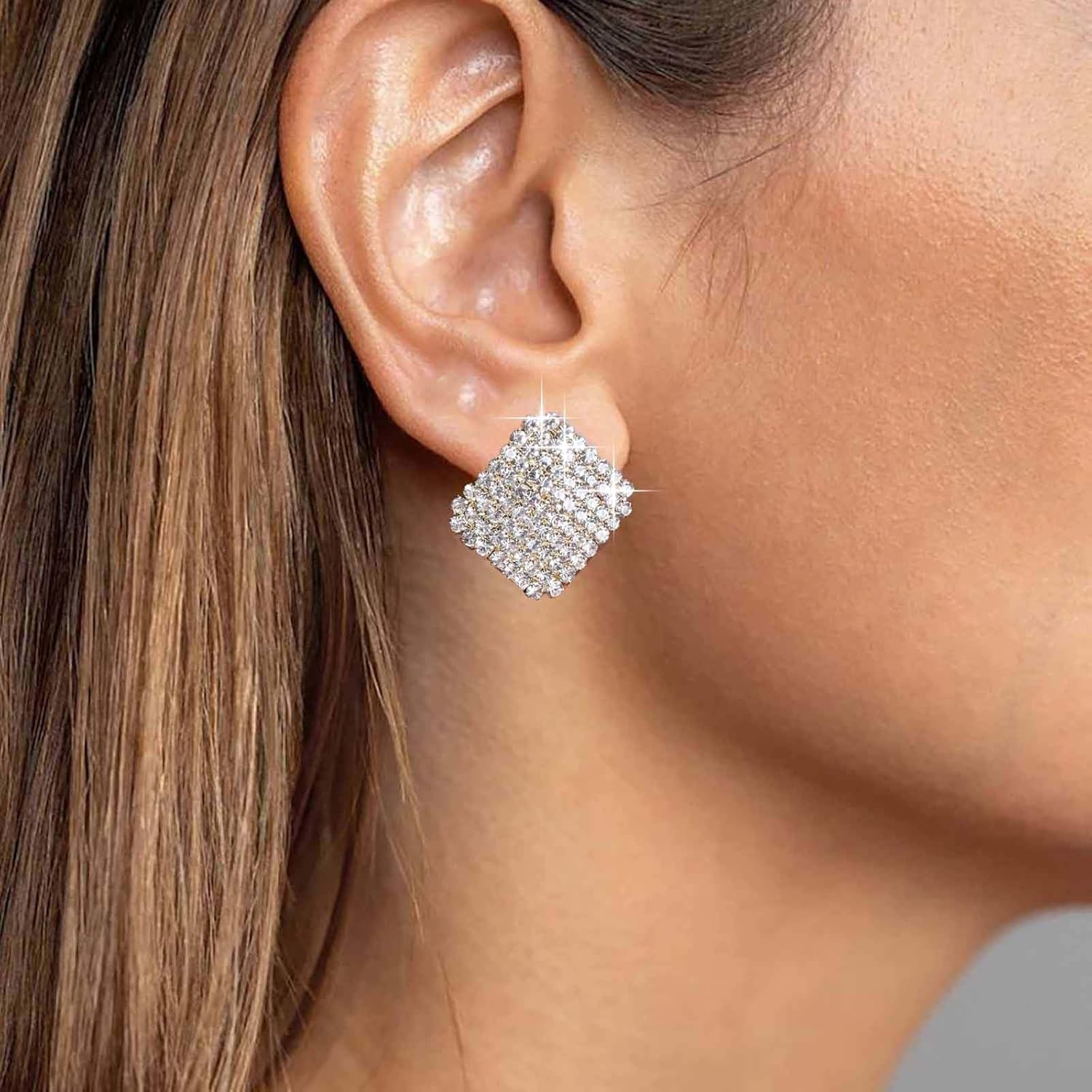 Vintage Crystal Square Stud Earrings Gold Rhinestone Square Earrings Geometric Full CZ Earrings Cz Geometric Rhinestone Earrings Jewelry for Women - Image 6