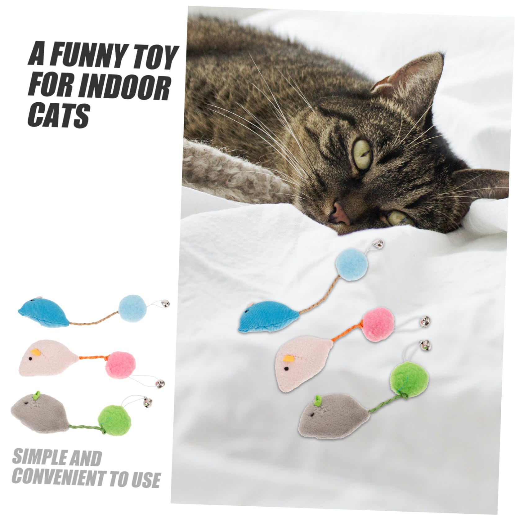 Hemobllo 6Pièces Souris pour Chat Colorées avec Cloche pour Stimule Activité et Jeu Intérieur