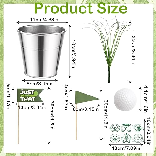 Miniatura 2 de Juego de 6 centros de mesa de golf para mesa, incluye 6 cubos de hierro, 12 minigolf, 60 césped artificial, 12 banderas, 2 calcomanías para