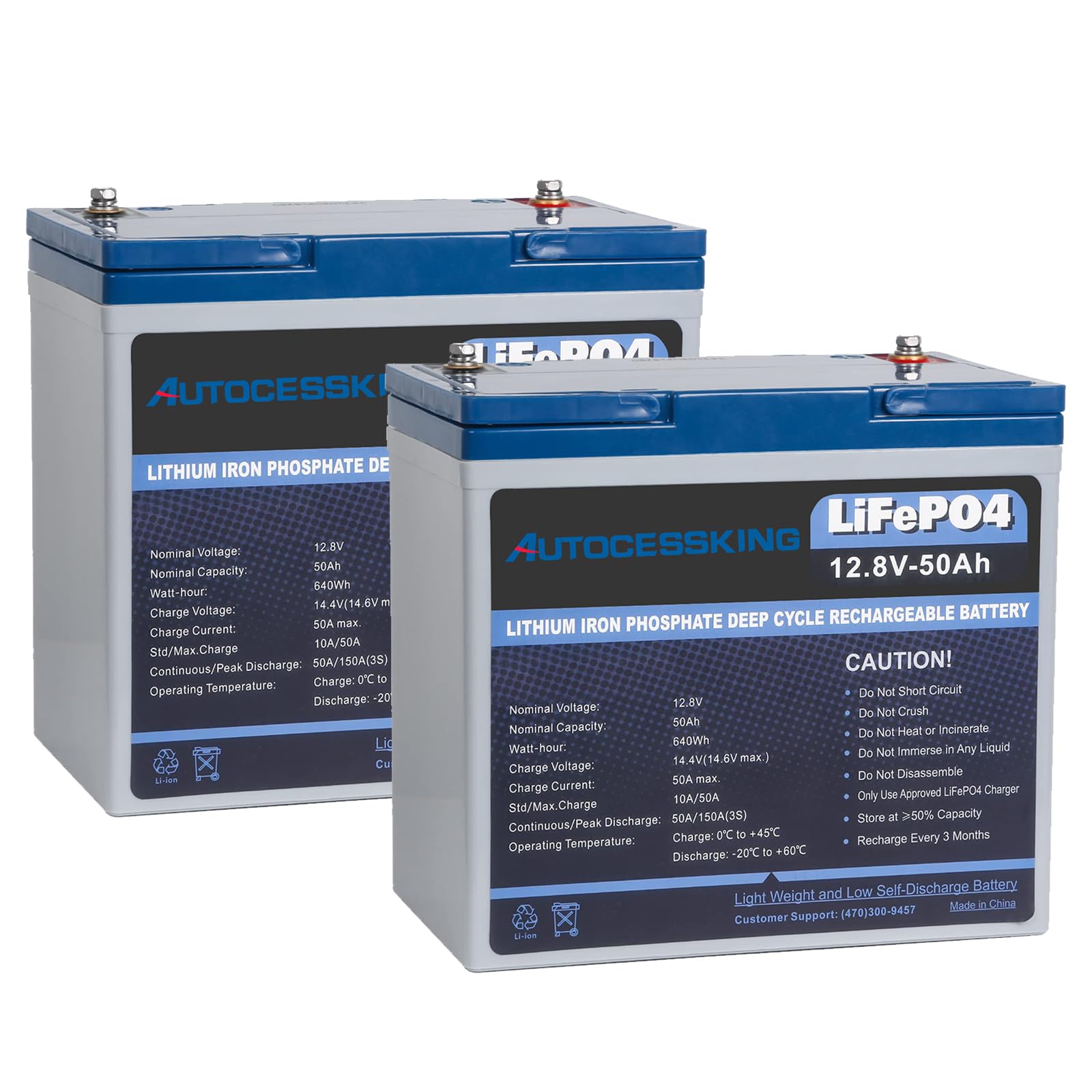 12V 50Ah LiFePO4 Battery, Built in BMS Rechargeable Lithium Battery with Low-Temp Protection, 4000+ Deep Cycles Perfect for Camping, Solar, Boat, Backup Power (2 Packs)