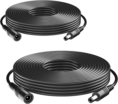 2-Pack 33FT DC 12V Power Adapter Extension Cable for Security Camera | 2.1mm x 5.5mm Female to Male Plug for CCTV, Standalone DVR, LED Strip Lights