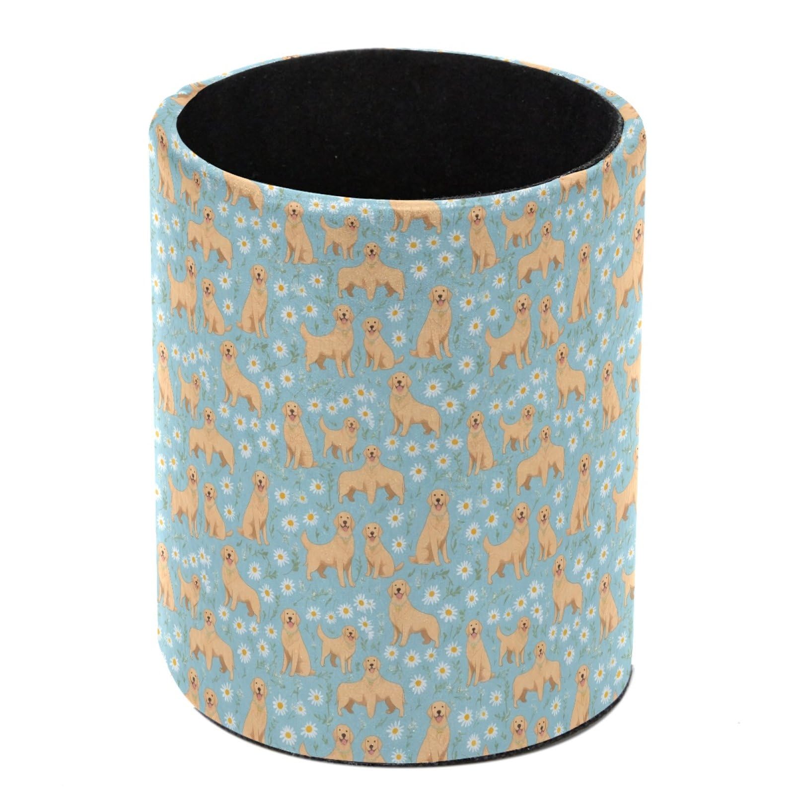 HEOEH Dog Daisies Pen Holder for Desk, PU Leather Pencil Holder Pen Cup Marker Holder Makeup Brush Holders, Desk Accessories & Workspace Organizers for Home, Office