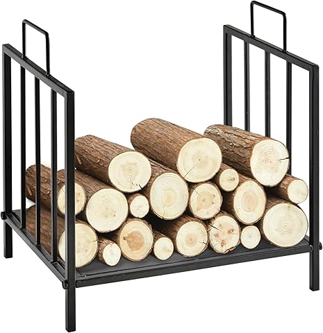 Outsunny Estante de Leña para Chimenea Tradicional Leñero Interior y Exterior Almacenaje para Madera Soporte para Leña con Asas Diseño Elevado 44,5x33x46,5 cm Negro