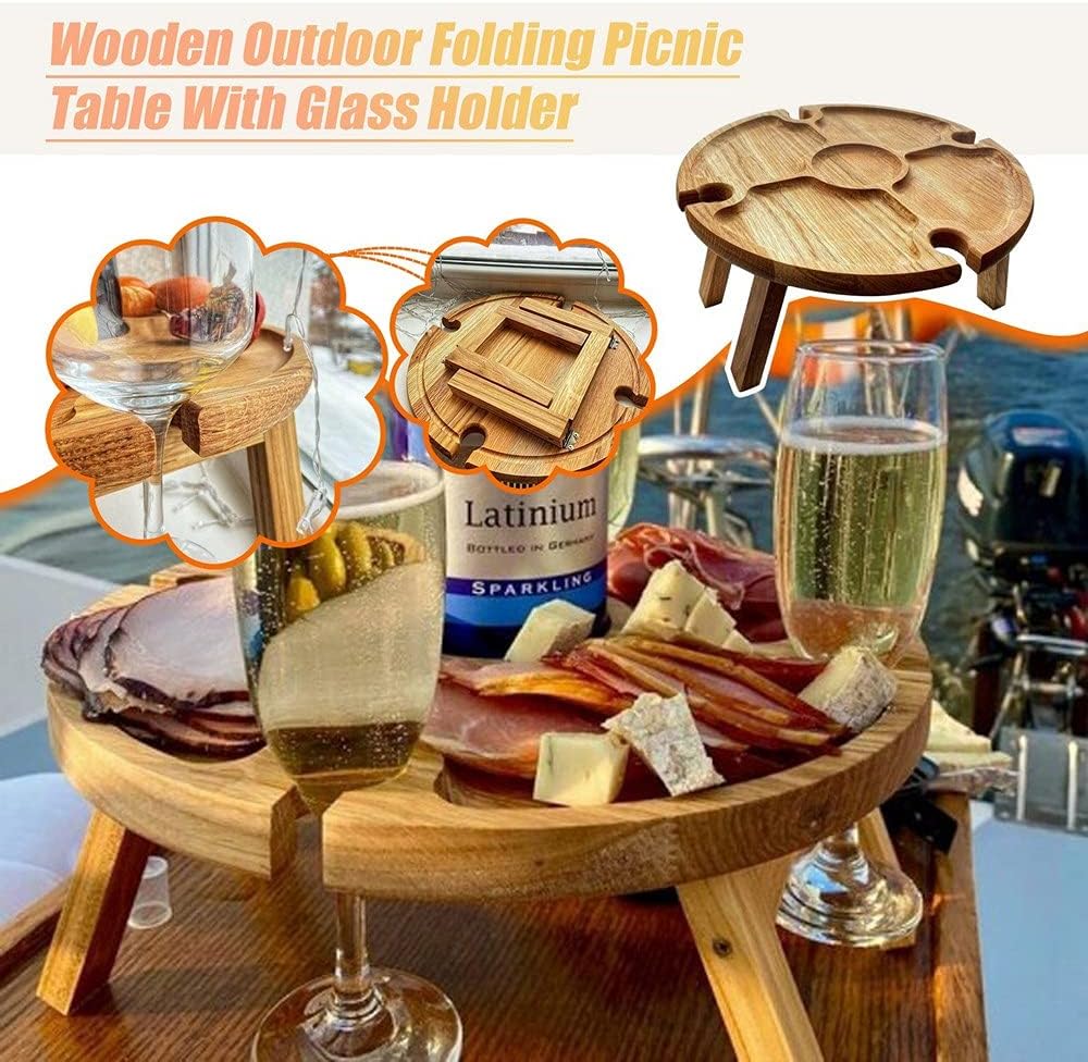Wooden Outdoor Picnic Table Portable 2-in-1 Picnic Table Outdoor Folding Wine Glass Holder Suitable for Garden Party/Camping/Beach/Outdoor Dinner : Patio, Lawn & Garden
