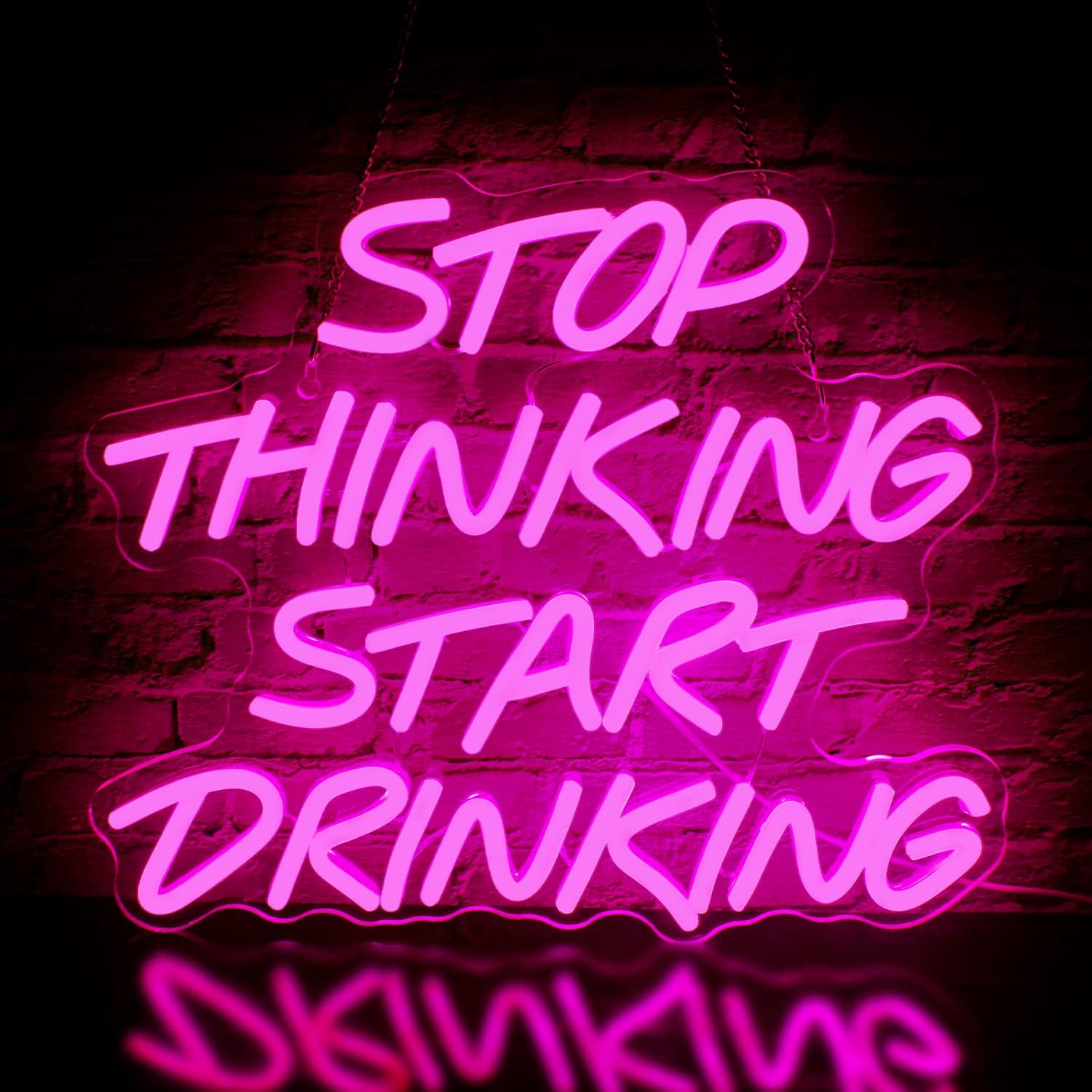 Drinking Neon Sign, Stop Thinking Start Drinking Neon Lights, Bar Signs for Wall Decor USB Led Bar Lights up Signs for Home Bar/Party/Club Home Decor Restaurant Bar Hotel Decor