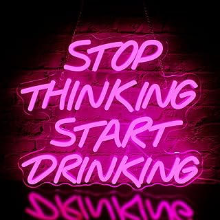 Drinking Neon Sign, Stop Thinking Start Drinking Neon Lights, Bar Signs for Wall Decor USB Led Bar Lights up Signs for Home Bar/Party/Club Home Decor Restaurant Bar Hotel Decor