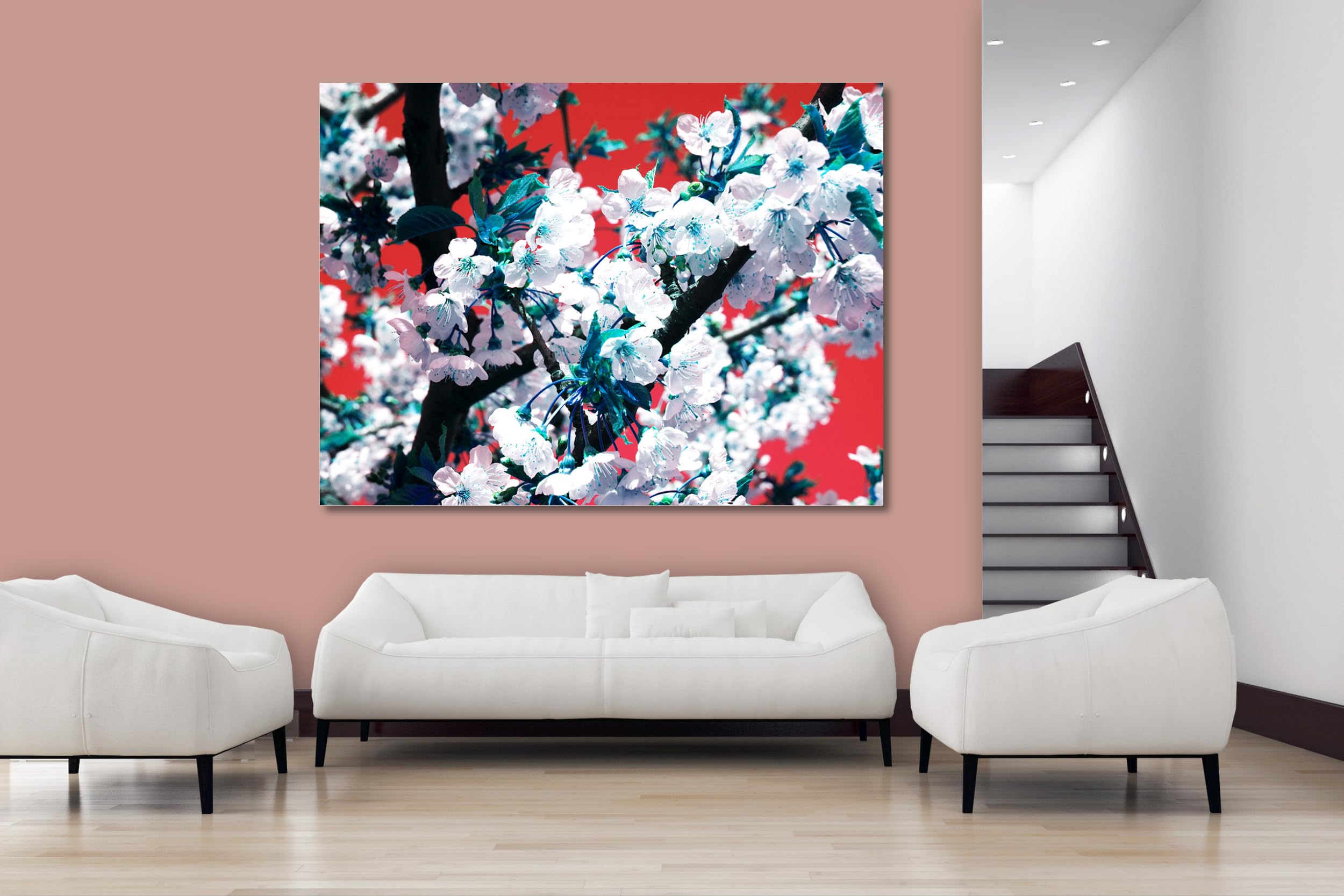Glücksvilla - Fiori di ciliegio 1 (tela 2 cm, 60 x 40 cm) | varie misure - quadro murale orizzontale - giardino fiori fioritura pianta natura botanica albero ramo mela
