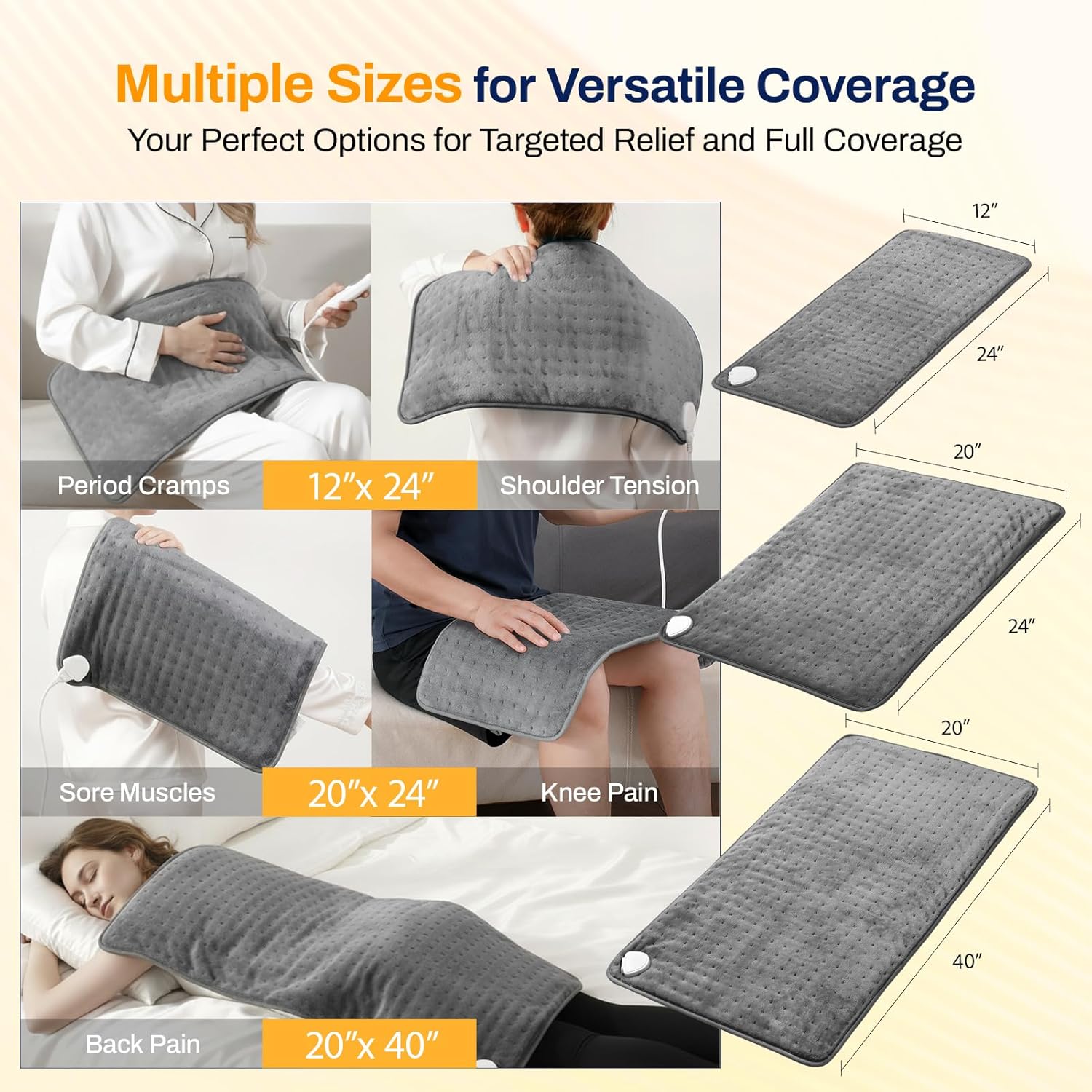 High-Heat Boost & Rapid Heat Up XL Heating Pad 40"x20" for Back/Neck/Shoulder Pain Relief, Full Body Electric Pad for Period Cramps/Sore Muscles, Deep Moist Heat (Summer Night Grey, 40"x20")