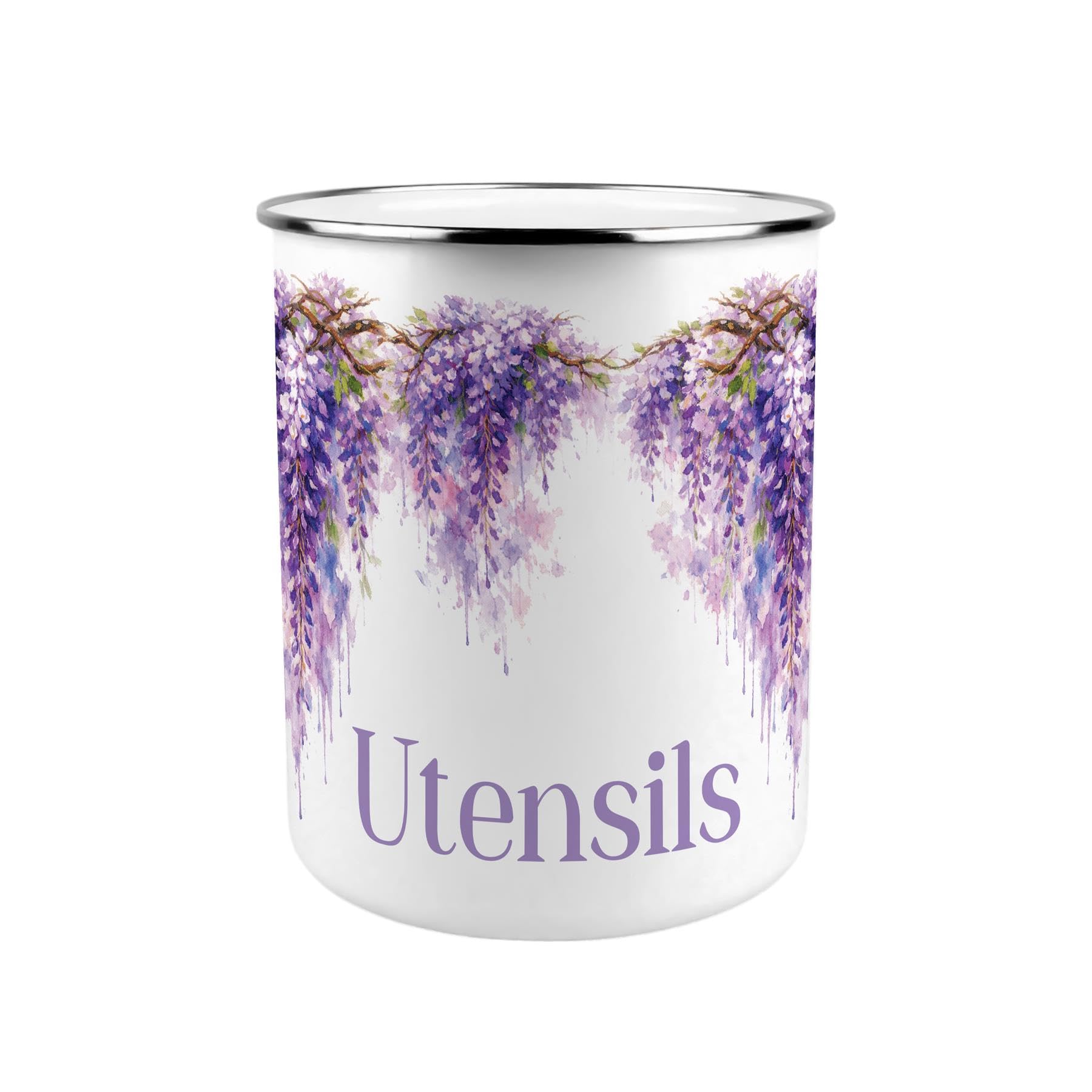 Purely Home Purple/Wisteria Metal Utensil Holder - Xl Kitchen Utensil Pot/Organiser For Countertop Decor Gift 18X16.5cm