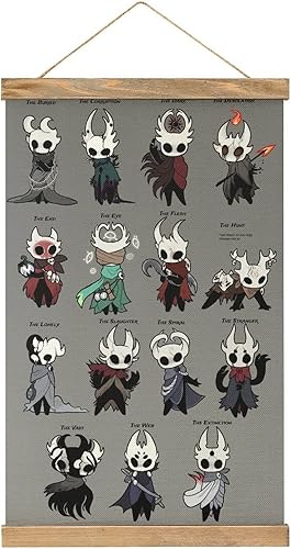 LULUD Hollow Knight - Póster de pergamino de anime para decoración de pared, cuadros colgantes, marco de madera, kit magnético para decoración de
