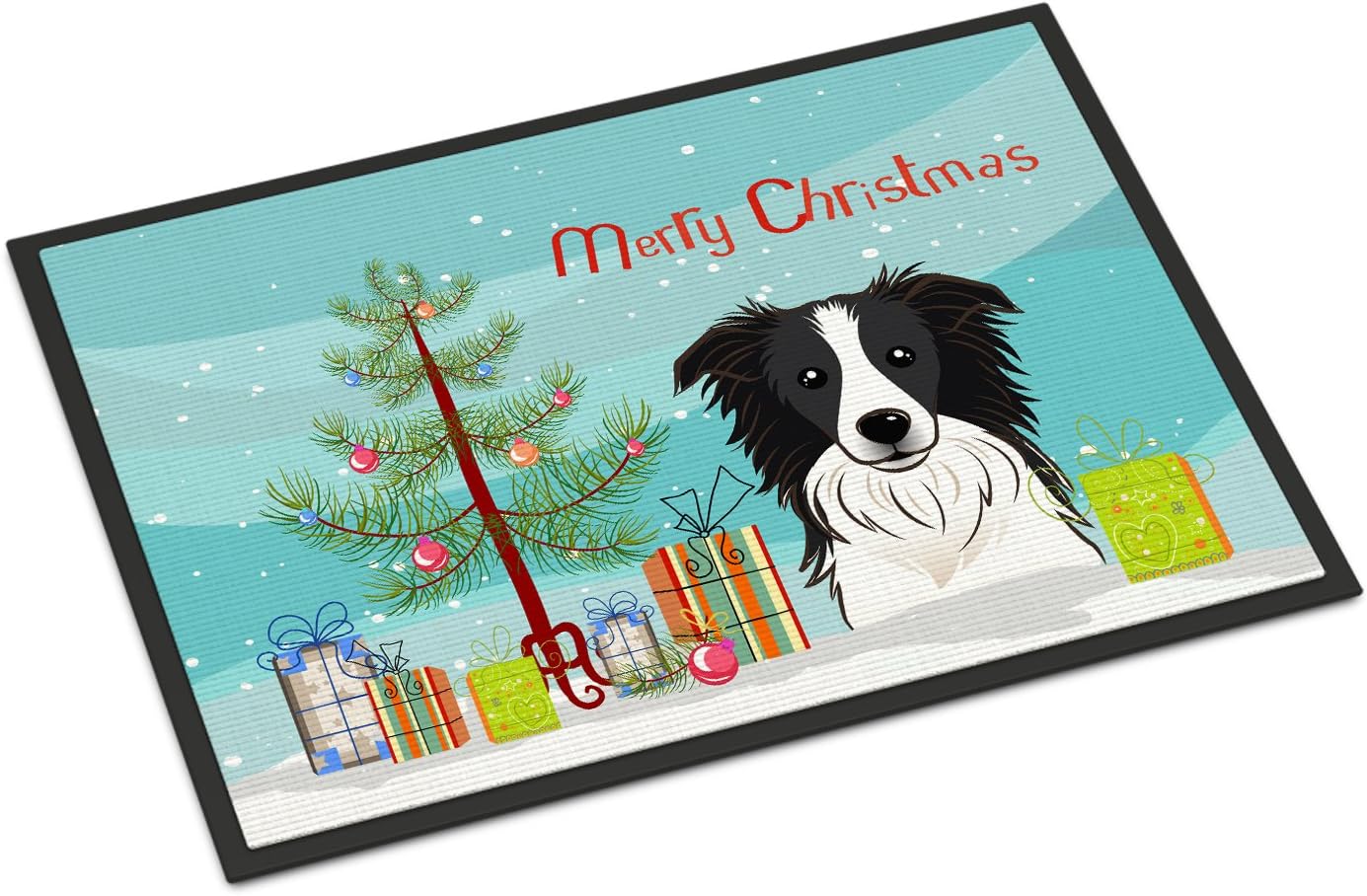 Caroline's Treasures BB1613MAT Christmas Tree and Border Collie Doormat 18x27 Front Door Mat Indoor Outdoor Rugs for Entryway, Non Slip Washable Low Pile, 18H X 27W